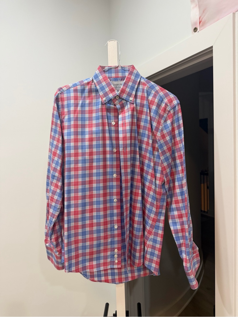 Men's Plaid Button-Up Dress Shirt in Red & Blue